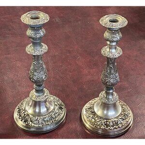 Antique Baroque Ornate Rococco Style Silver Plated Large Pair of Candles
